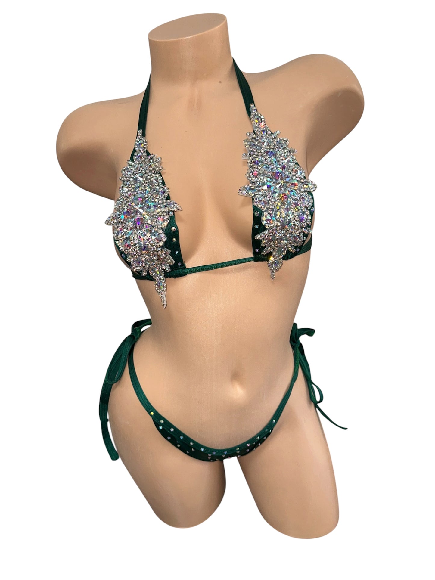 GREEN RHINESTONE TWO PIECE SET