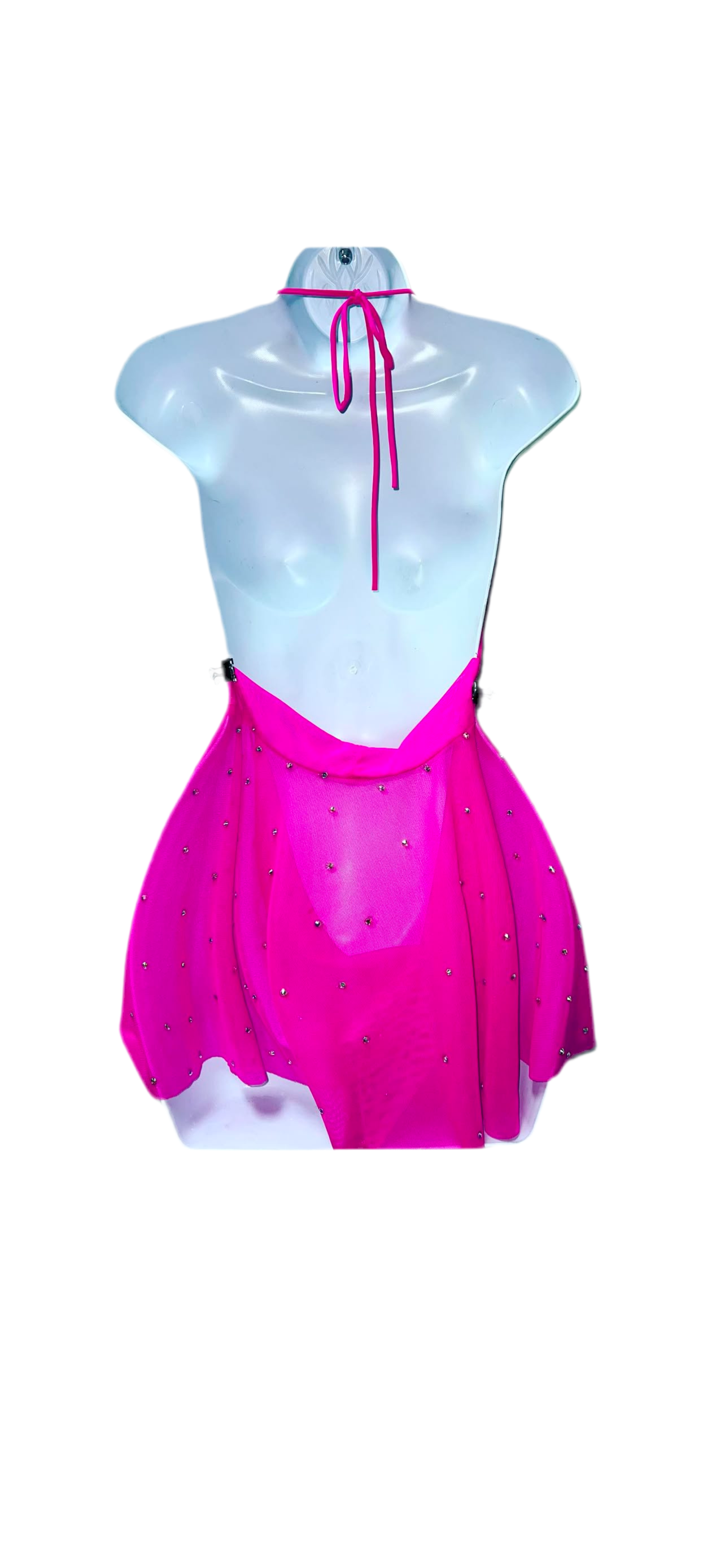 Pink Mesh Rhinestone Dress