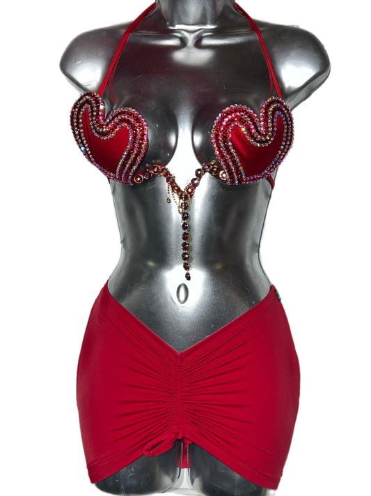 RED BRA SKIRT SET