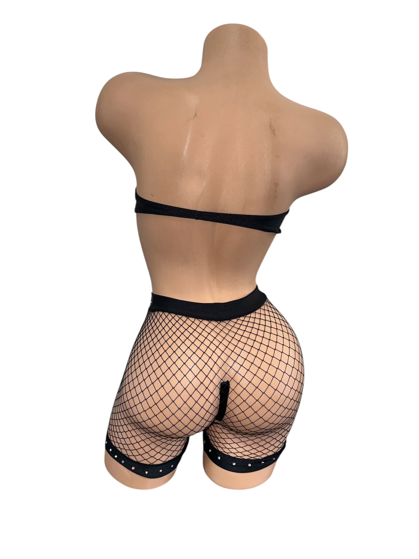 BLACK NET THREE PIECE SHORTS SET