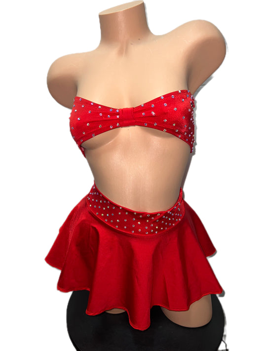 RED TWO PIECE SKIRT SET