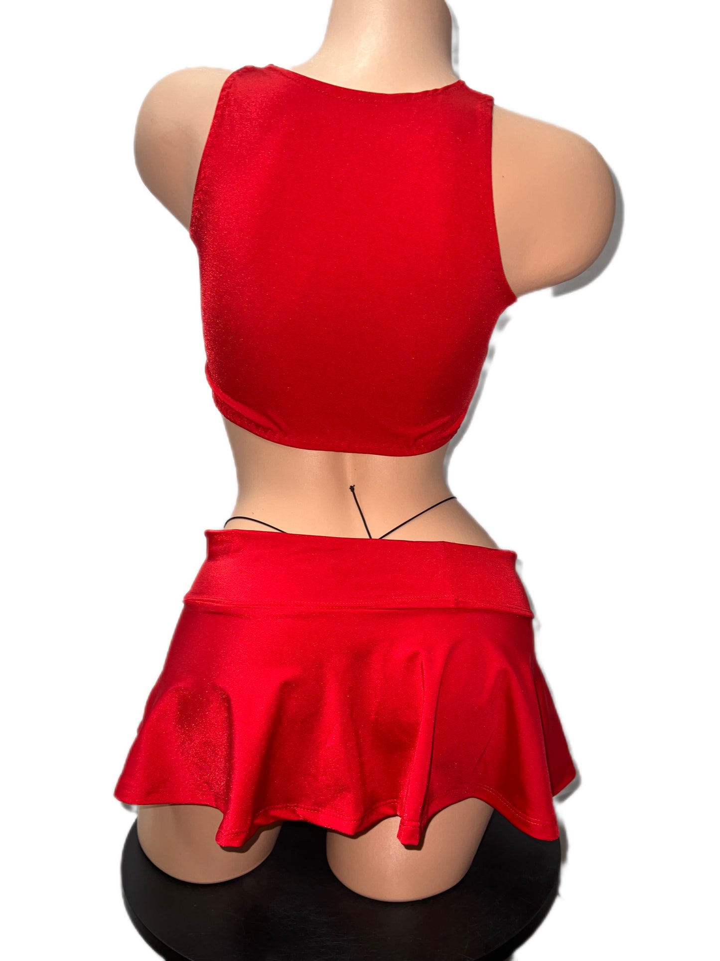 RED THREE PIECE SKIRT SET