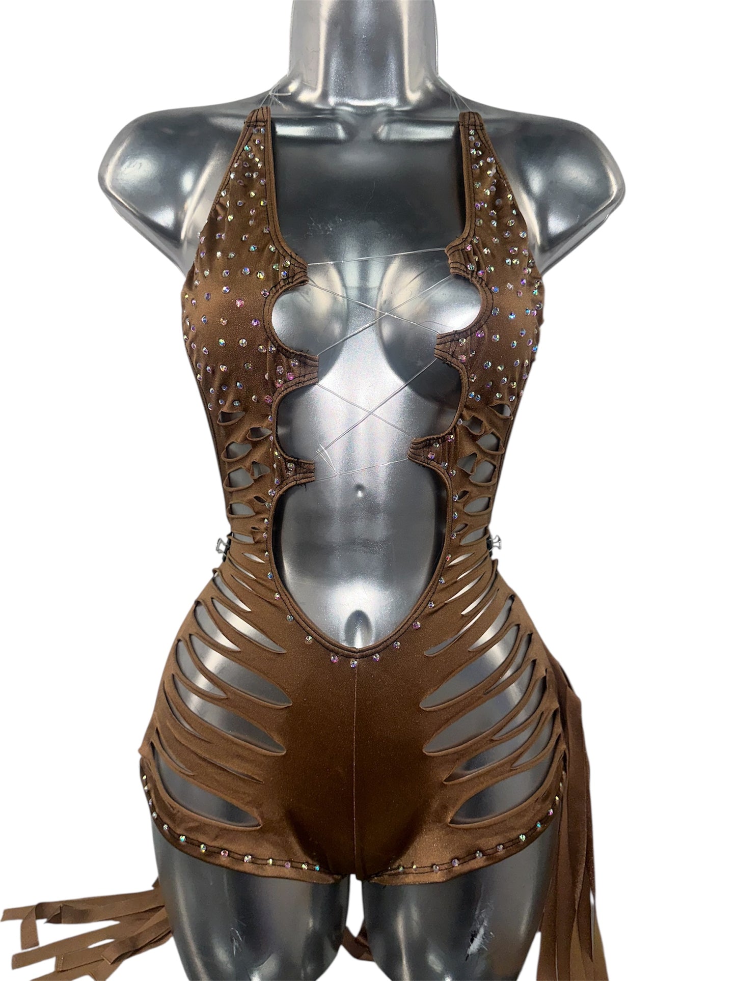 BROWN BODYSUIT WITH FRINGE