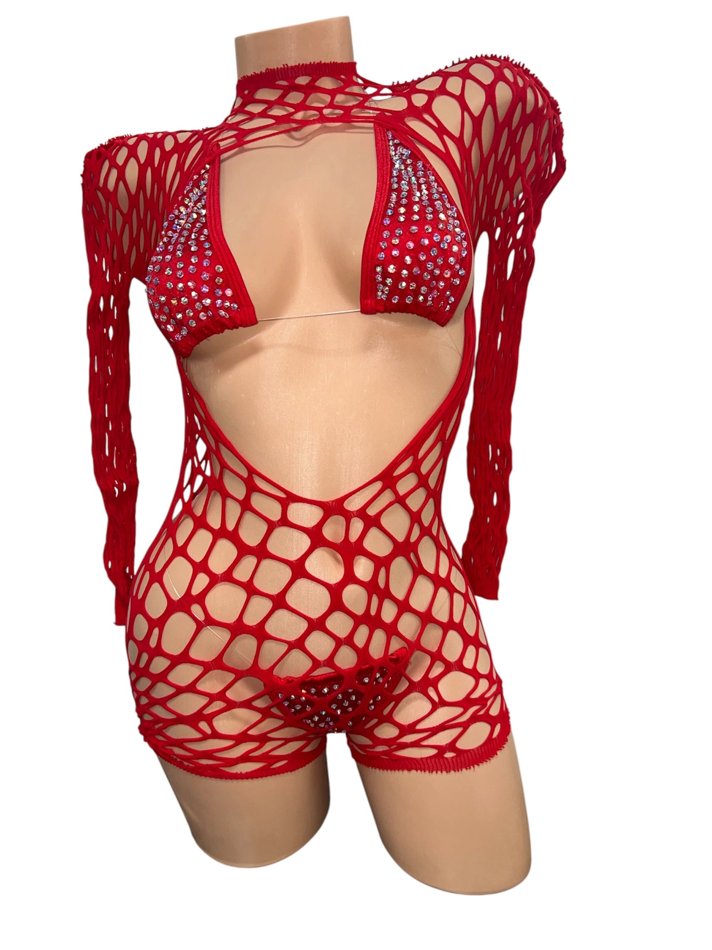 RED NET OUTFIT WITH MICROKINI