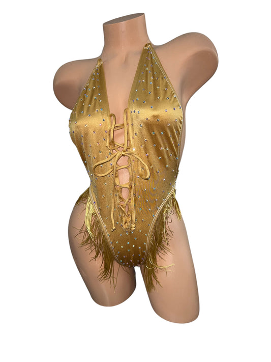 GOLD BODYSUIT WITH FRINGE