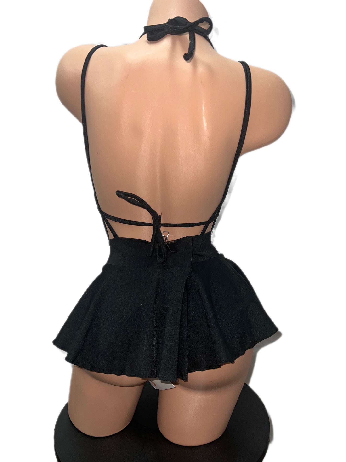 BLACK SLINGSHOT WITH SKIRT (lots of rhinestones)