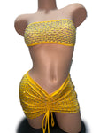 (Copy) YELLOW SKIRT SET WITH FISHNET STRAPLESS TOP