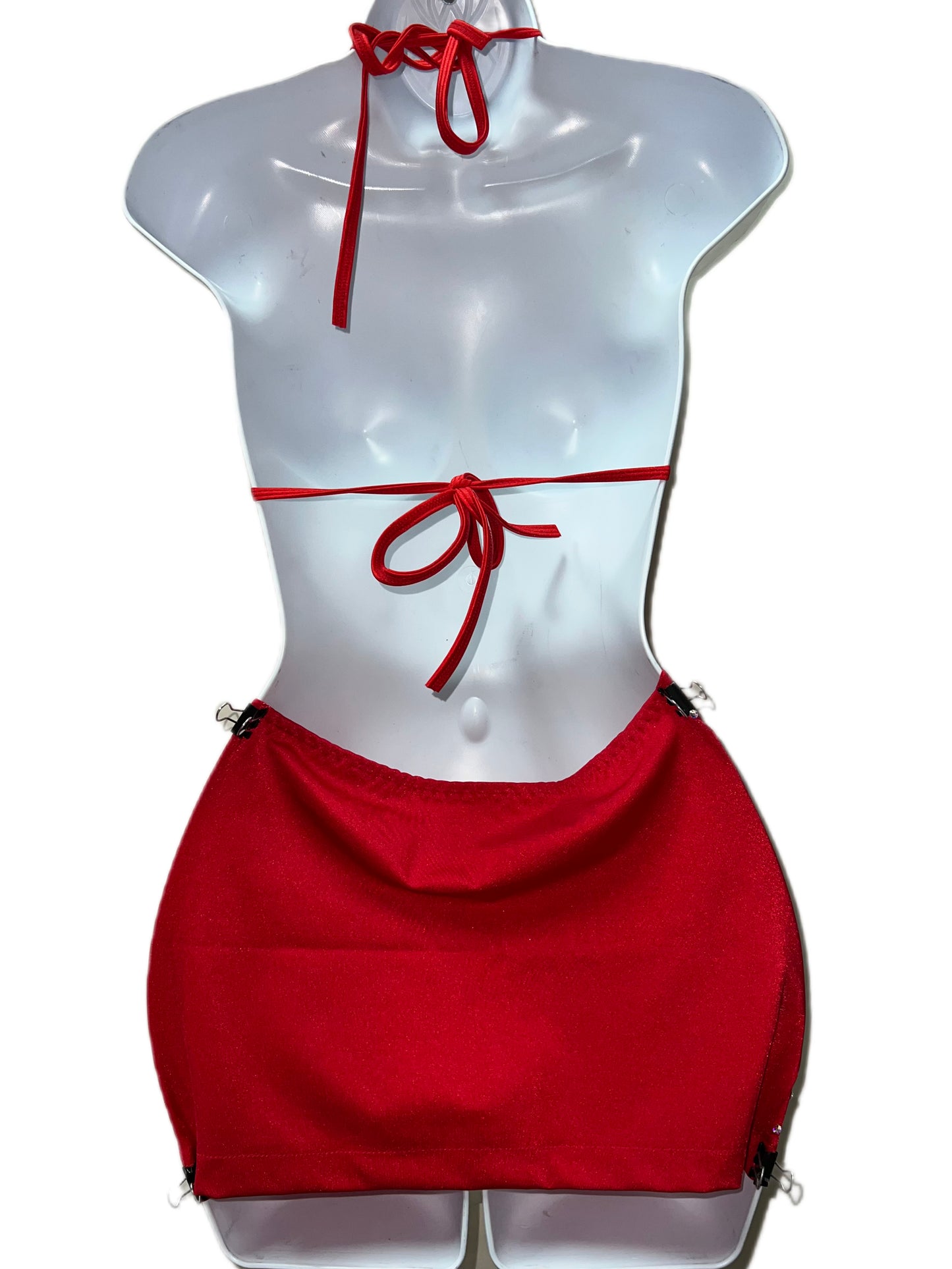RED RHINESTONE SKIRT SET