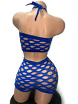 BLUE FISHNET TWO PIECE SHORT SET