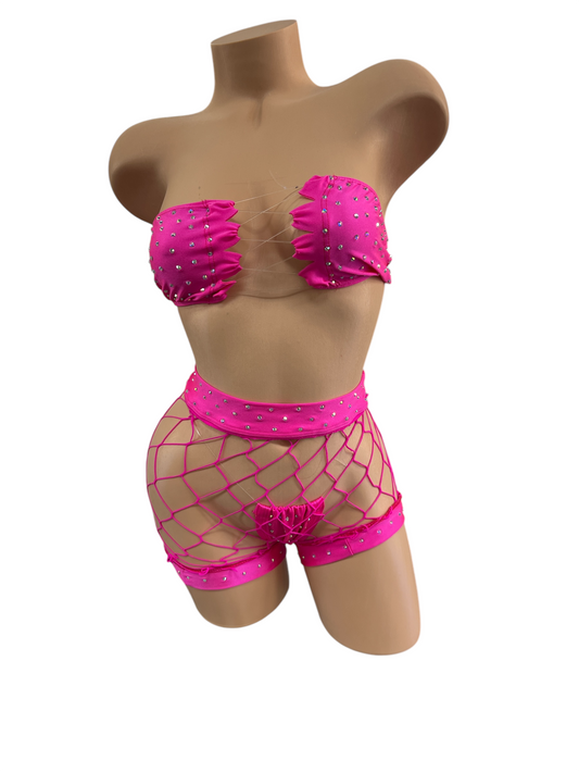 HOT PINK THREE NET SHORTS SET