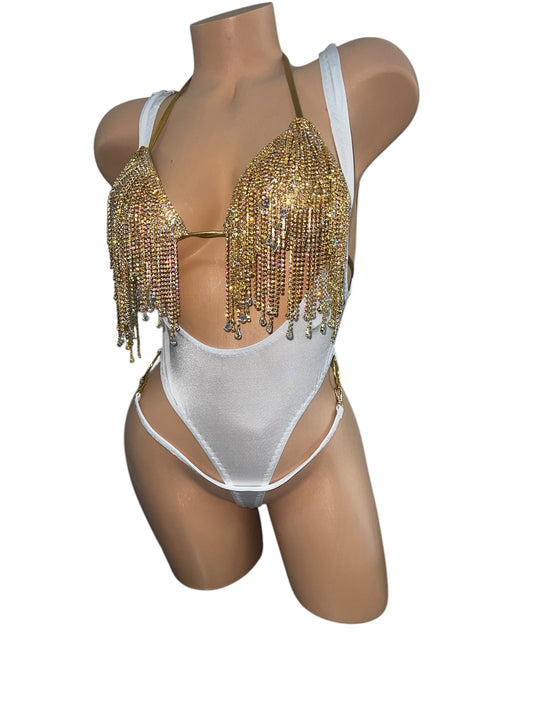 GOLD AND WHITE BRA SET