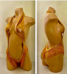 GOLD BODYSUIT WITH BURNT ORANGE FRINGE