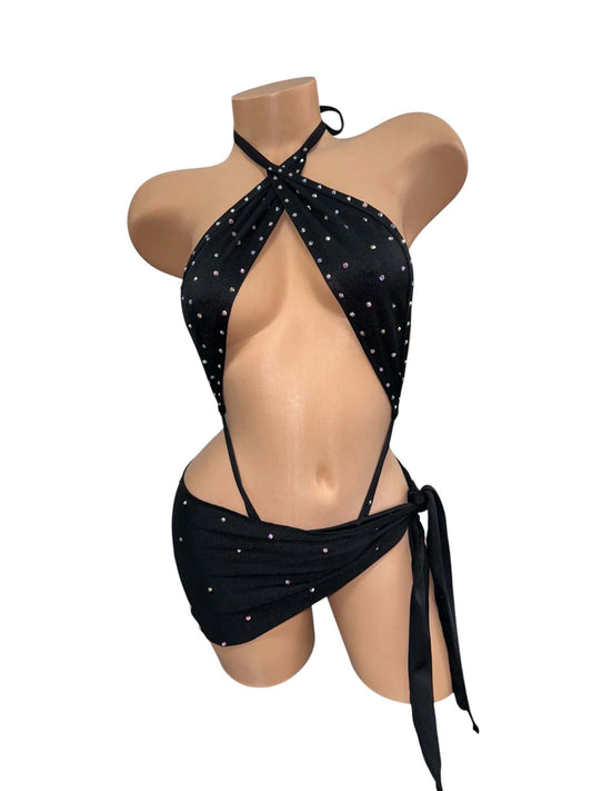 BLACK TWO PIECE SKIRT SET