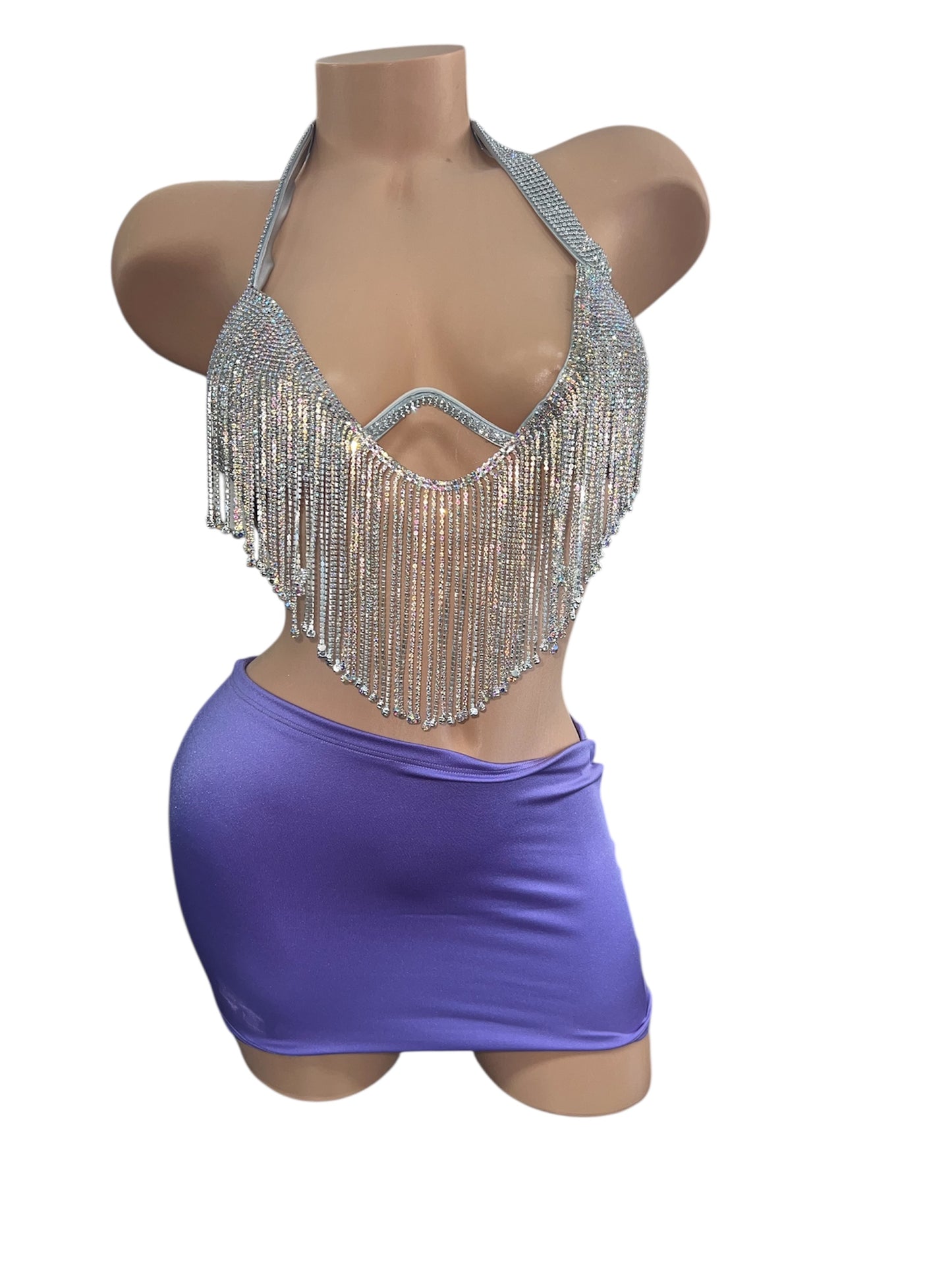 RHINESTONE BRA SKIRT SET