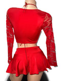 RED THREE PIECE SKIRT SET