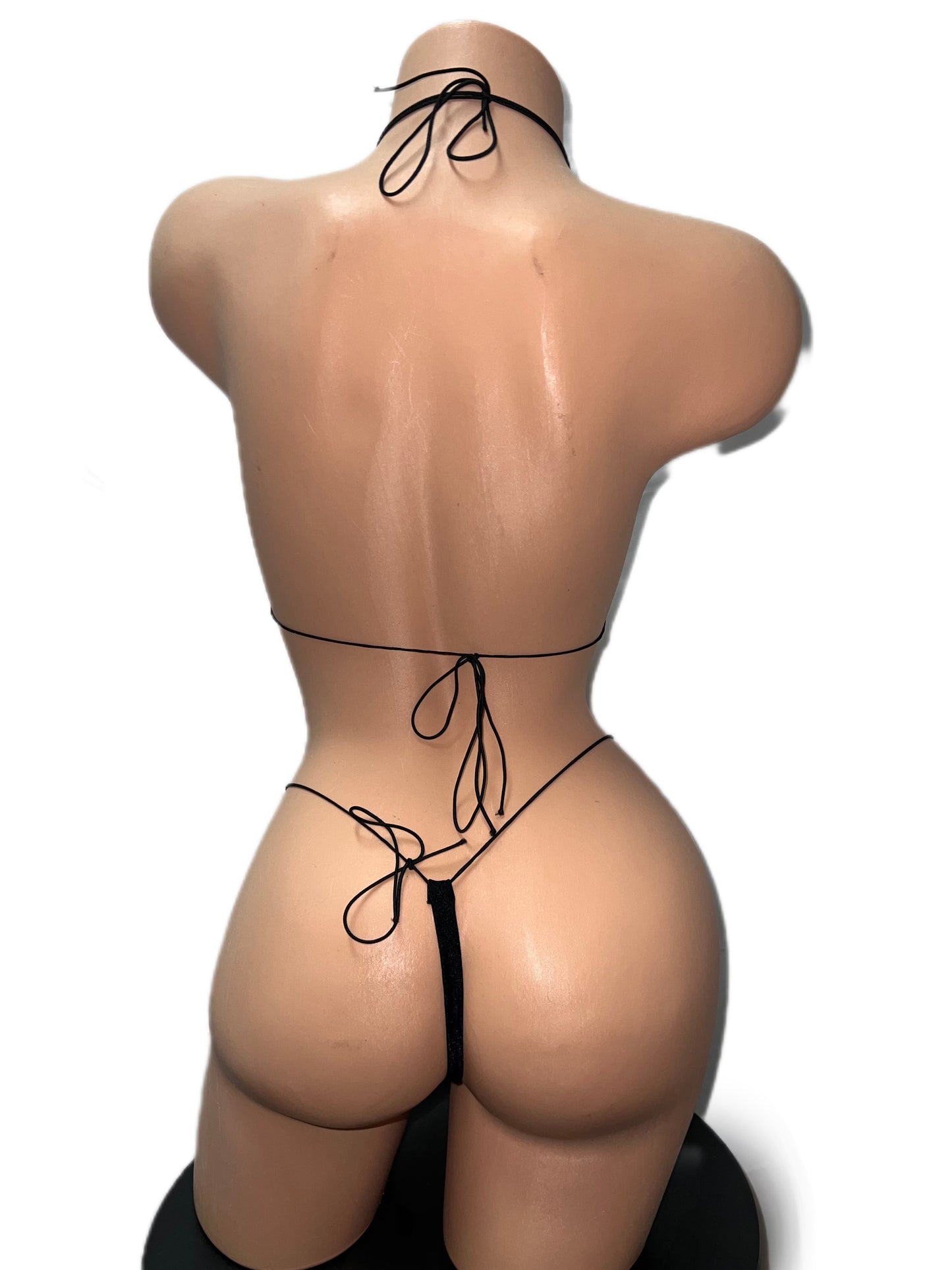 BLACK MICRO-KINI WITH HEMTATITE STONES AND RED HEAR DETAIL