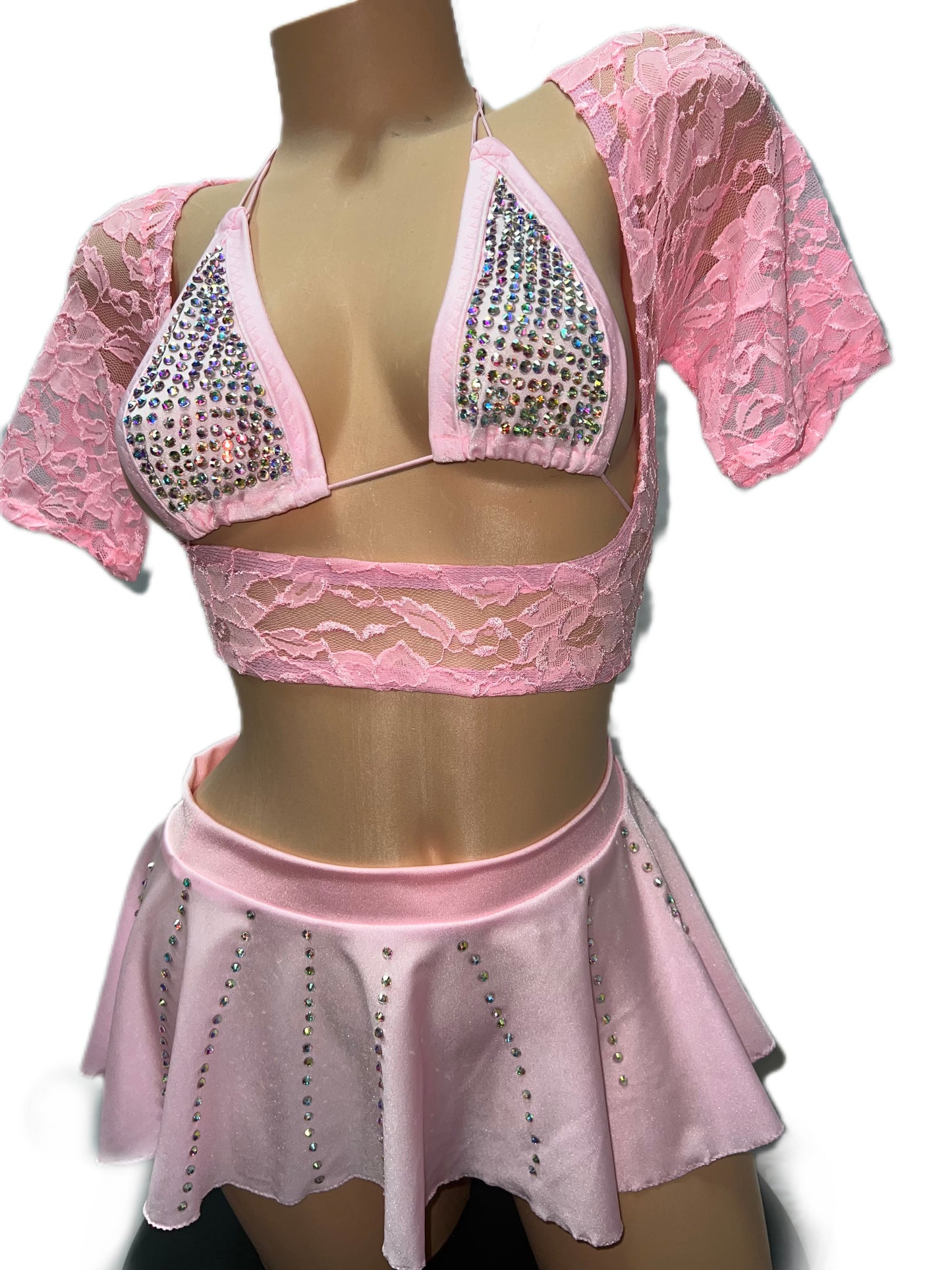 BABY PINK THREE PIECE SKIRT SET