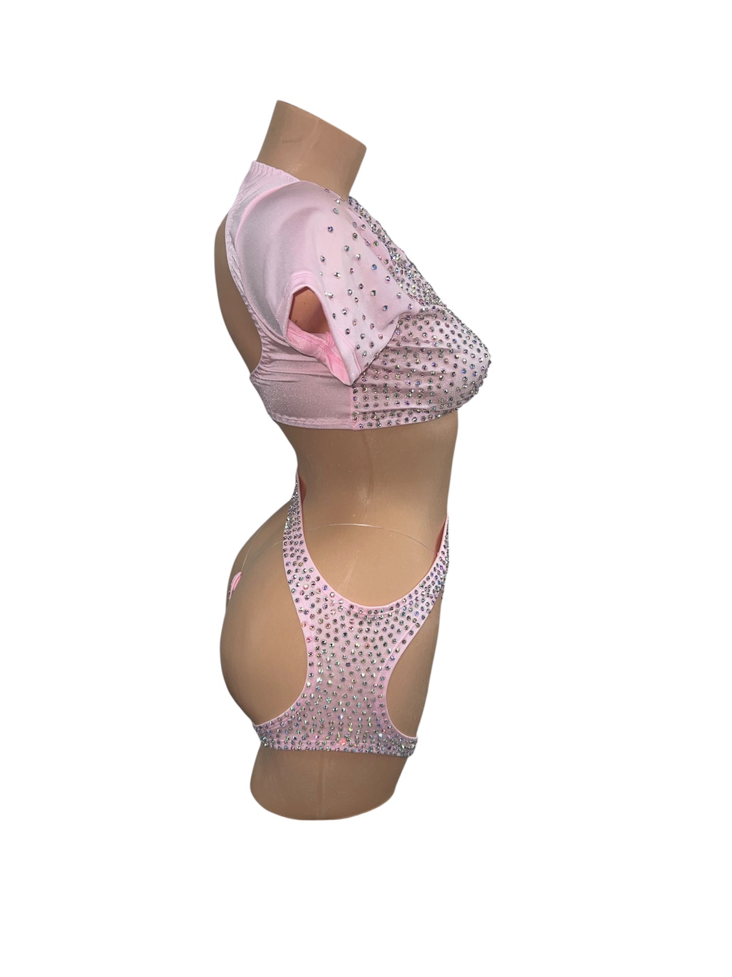 BABY PINK RHINESTONE THREE PIECE