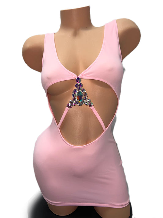 BABY PINK DRESS WITH RHINESTONE CHARM