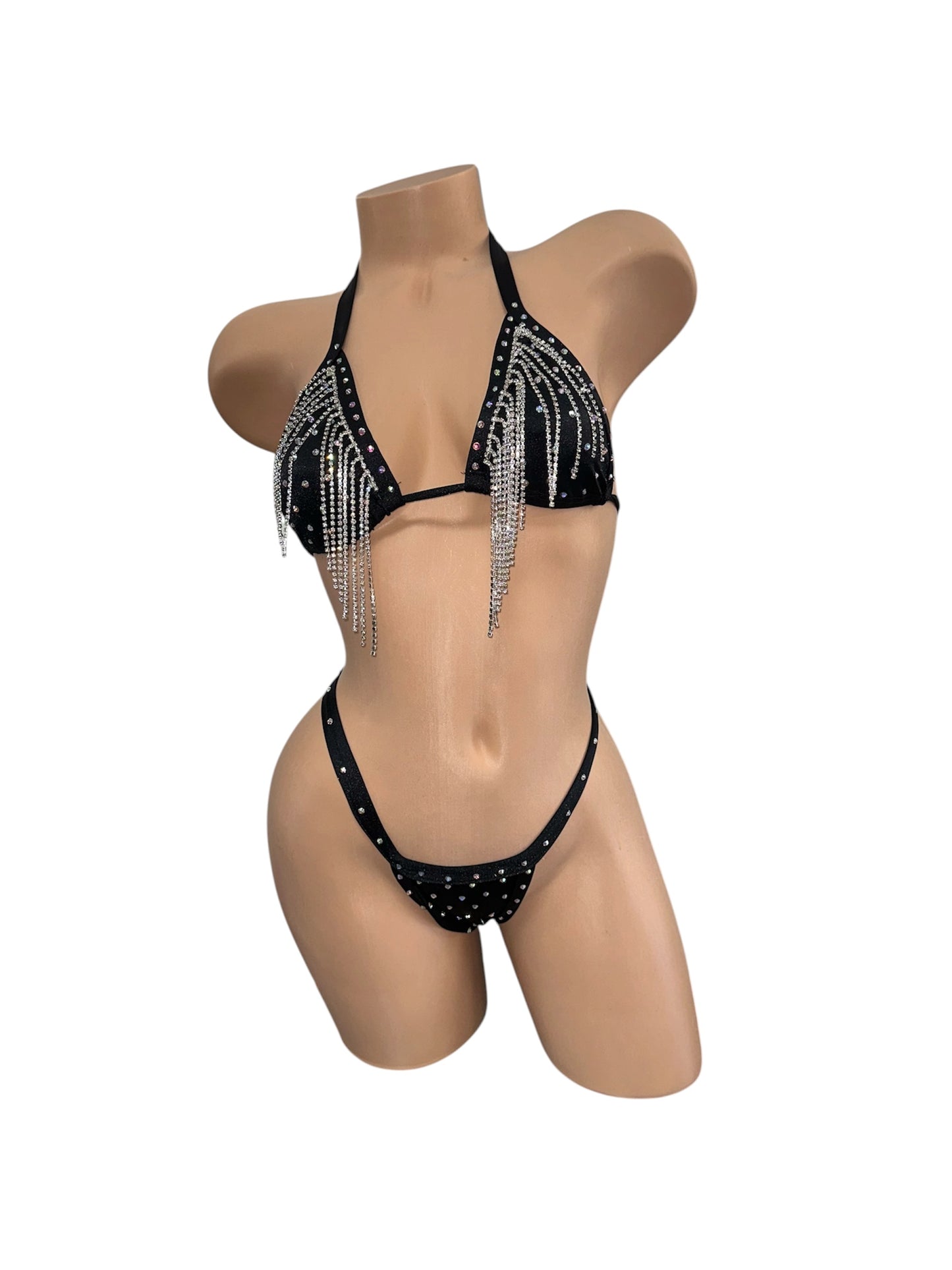 BLACK TWO PIECE WITH RHINESTONE CHAINS