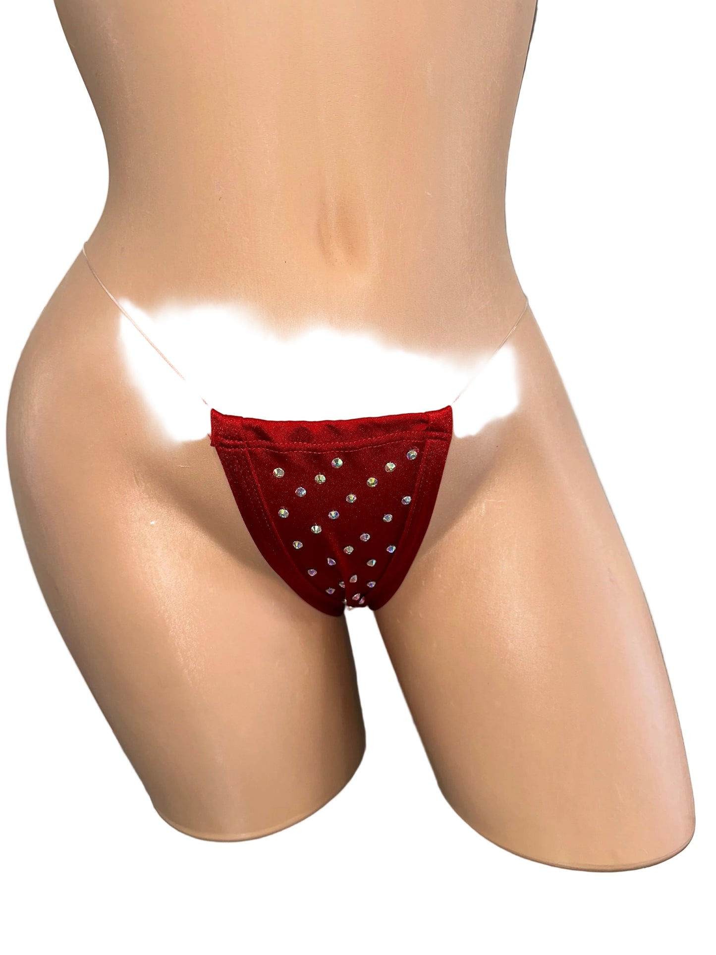 Red Rhinestone Clear String Thong