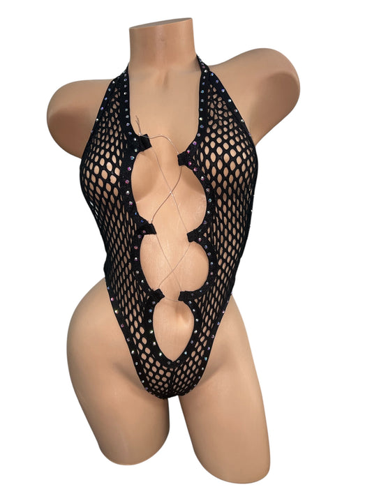 BLACK FISHNET BODYSUIT