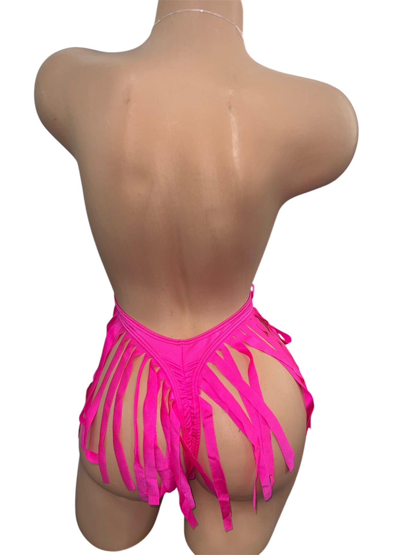 HOT PINK BODYSUIT WITH FRINGE