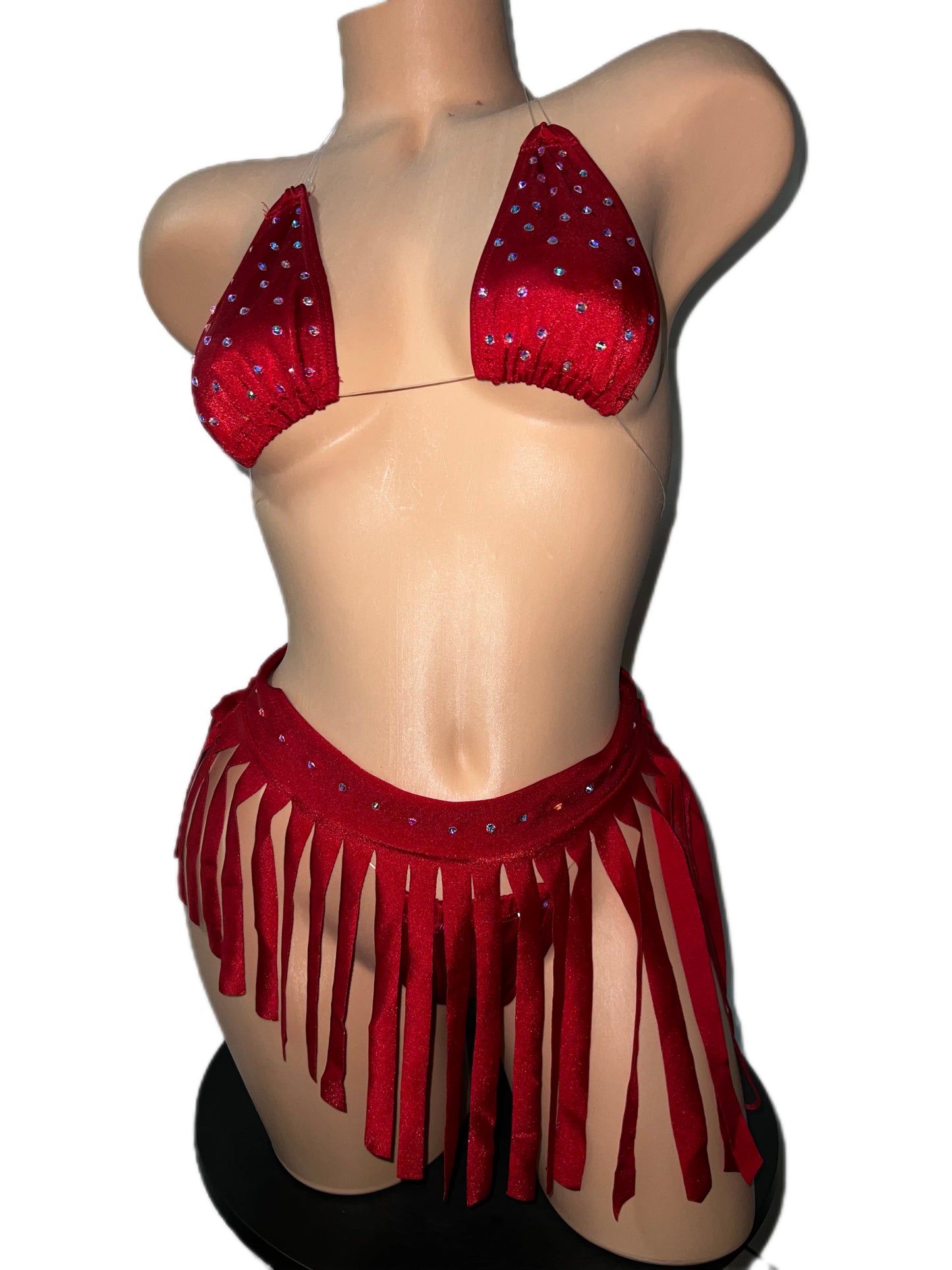 RED FRINGE SKIRT SET