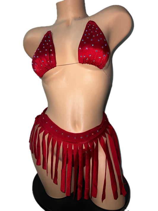 RED FRINGE SKIRT SET