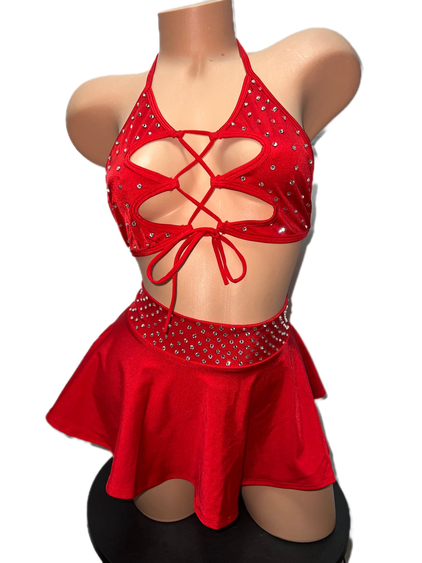 RED TWO PIECE SKIRT SET