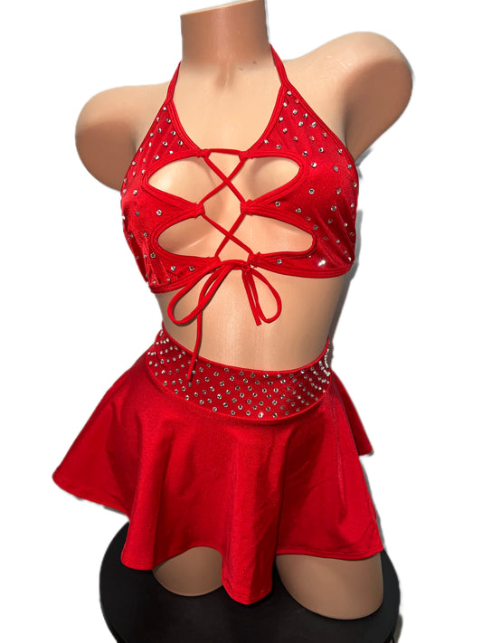 RED TWO PIECE SKIRT SET