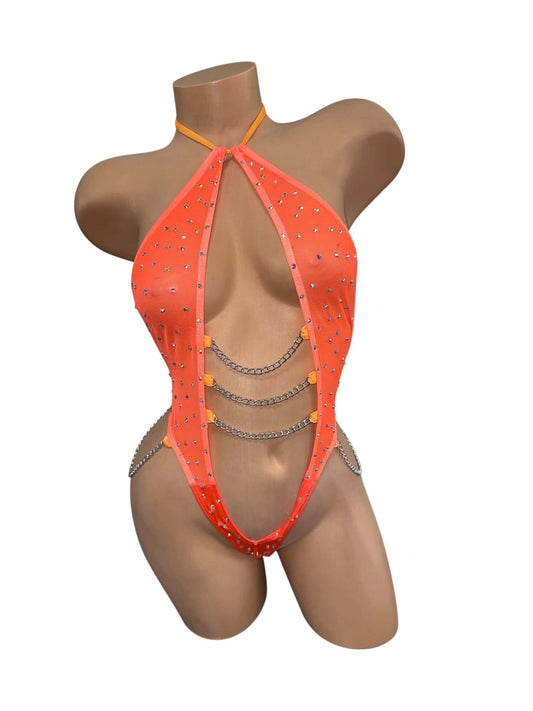 ORANGE BODYSUIT WITH CHAINS