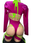 NEON GREEN AND MAGENTA TWO PIECE