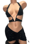 BLACK RHINESTONE BRA WITH SKIRT