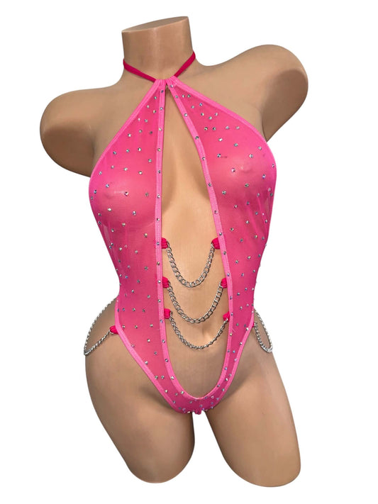 PINK BODYSUIT WITH CHAINS