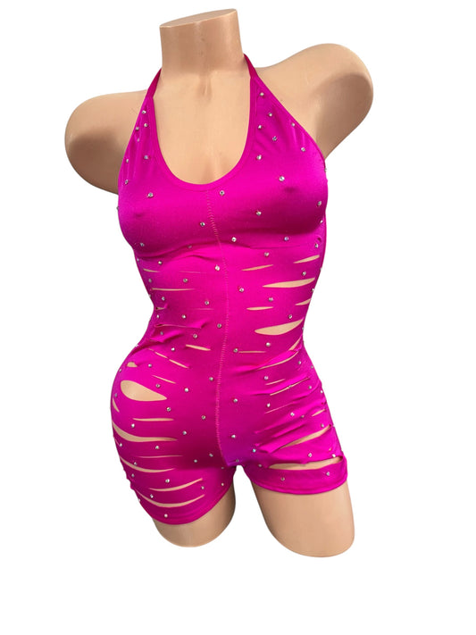 Pink Slitted Shorts One Piece