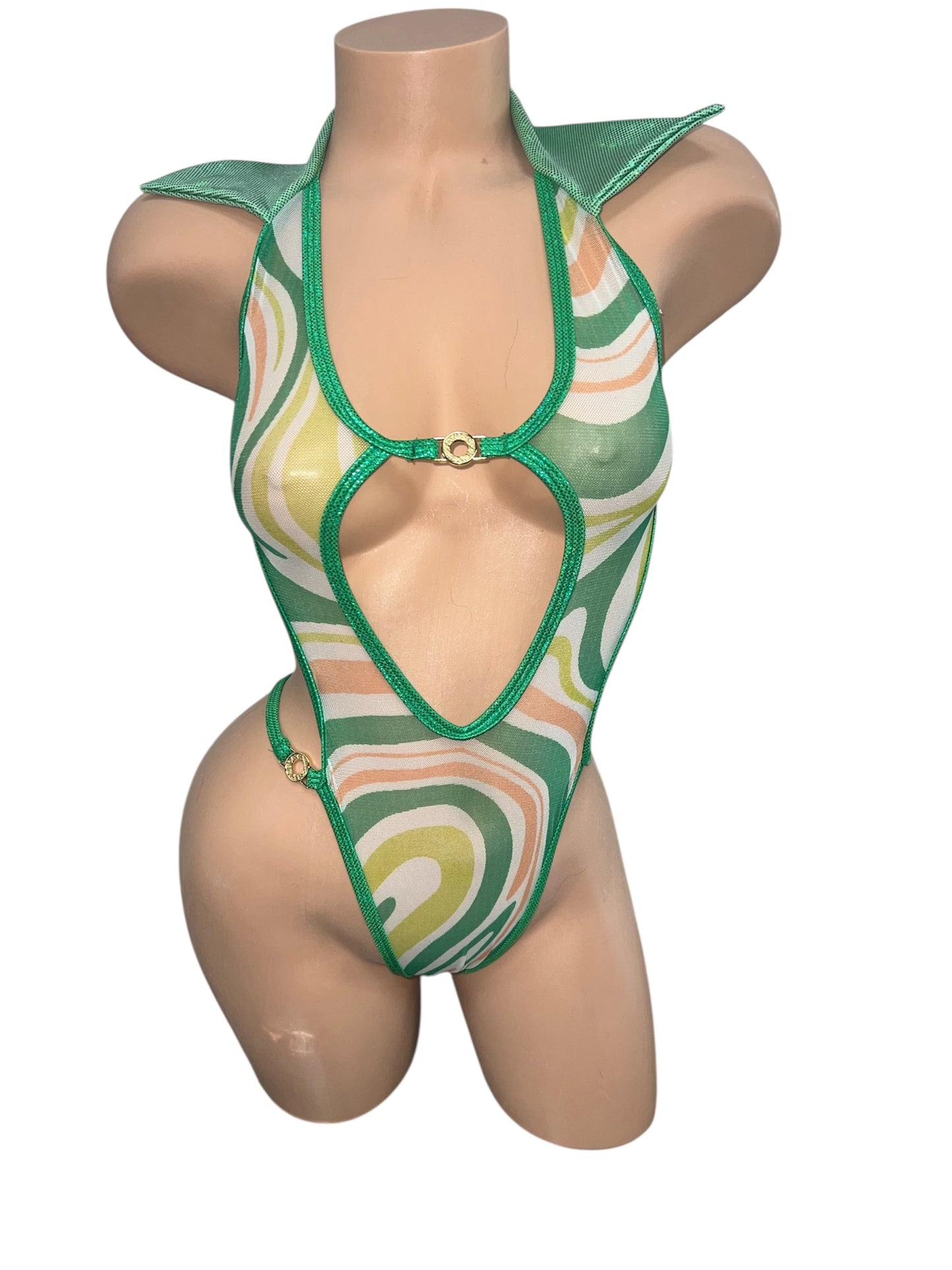 GREEN BODYSUIT WITH HOOD