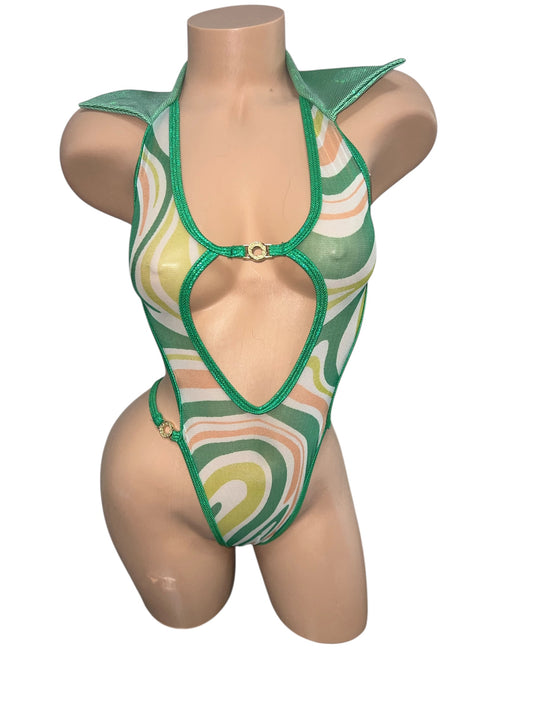 GREEN BODYSUIT WITH HOOD