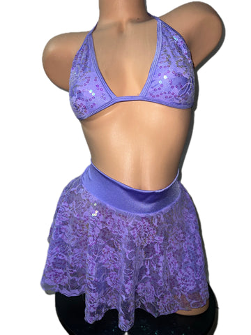 PURPLE SEQUIN SKIRT SET