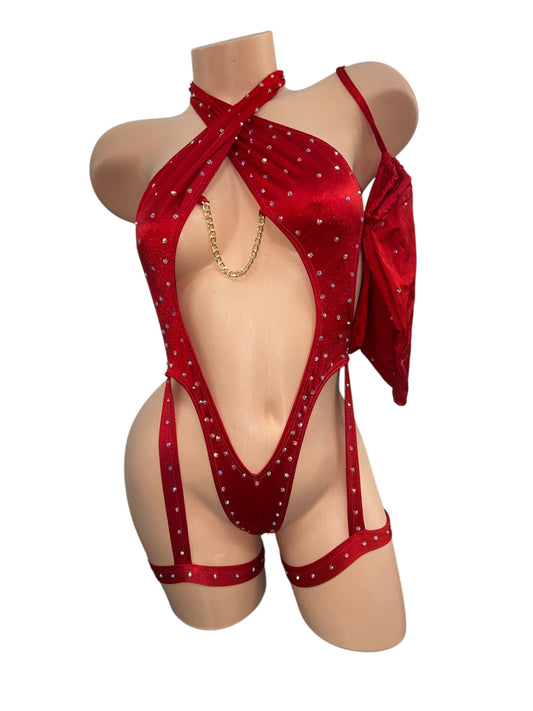 RED BODYSUIT WITH MONEY BAG
