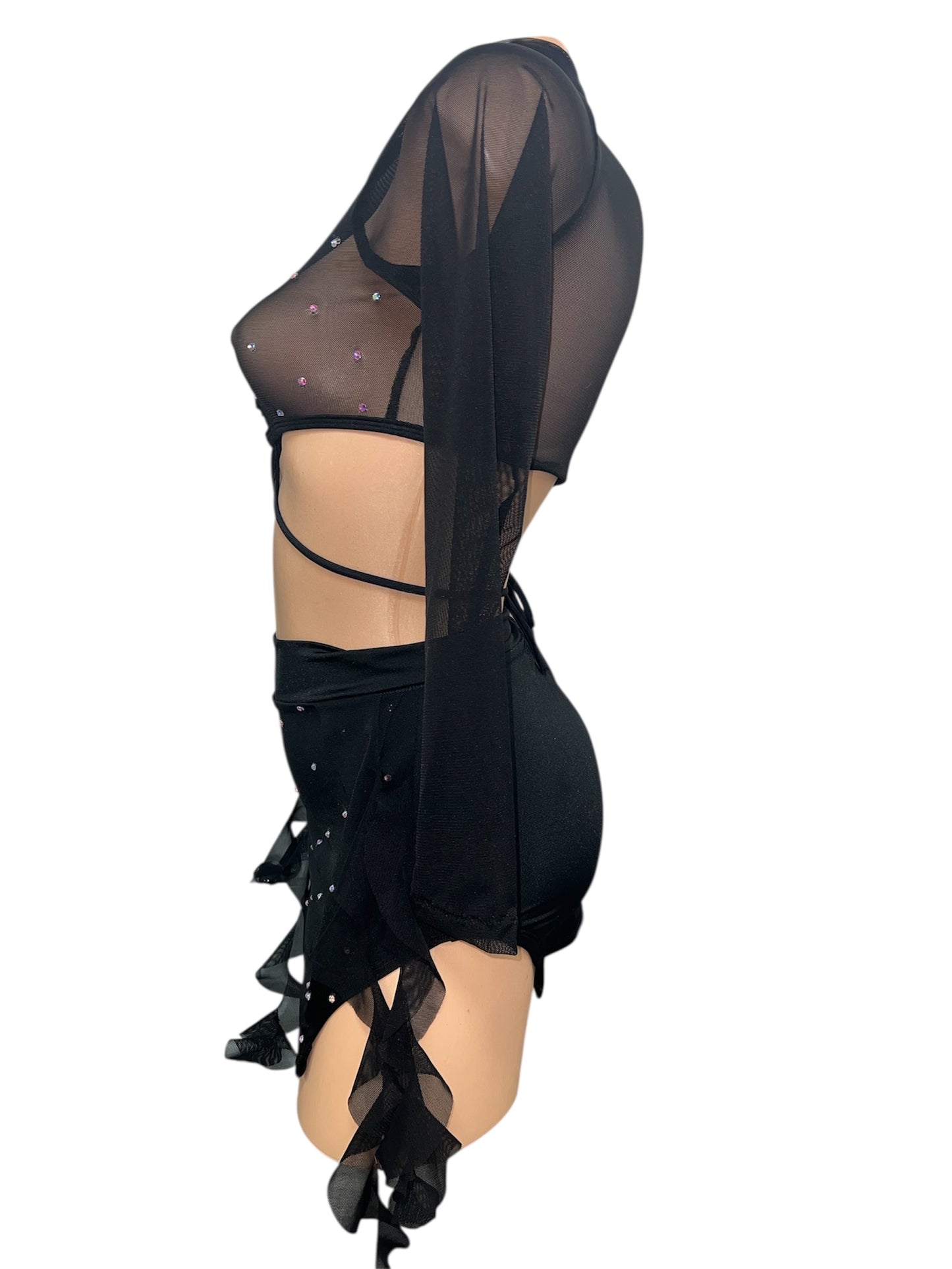 BLACK MESH SKIRT SET