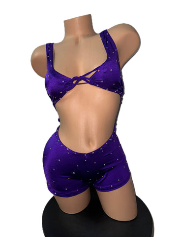 PURPLE BODYSUIT SHORTS SET