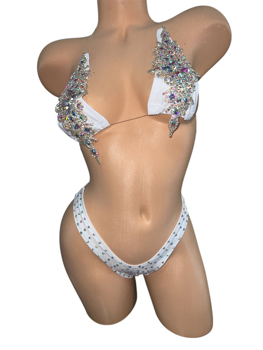 WHITE RHINESTONE AB SILVER TWO PIECE