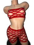 RED NET SHORTS TWO PIECE SET