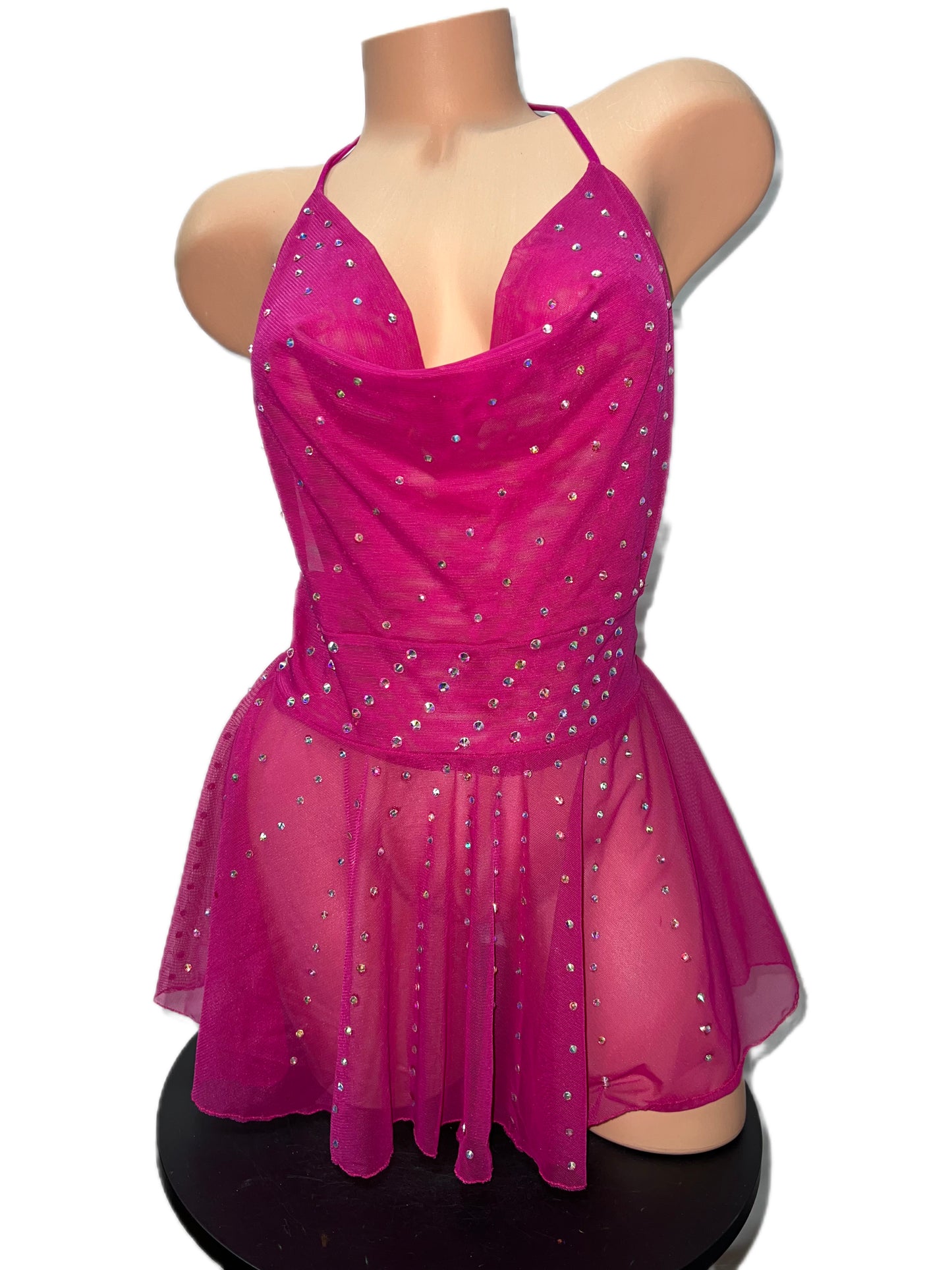 PINK MESH RHINESTONE DRESS