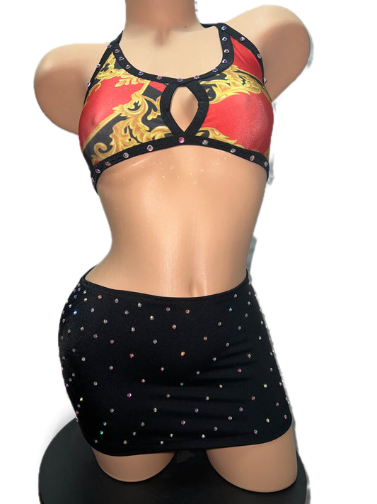 TWO PIECE SKIRT SET RED YELLOW BLACK