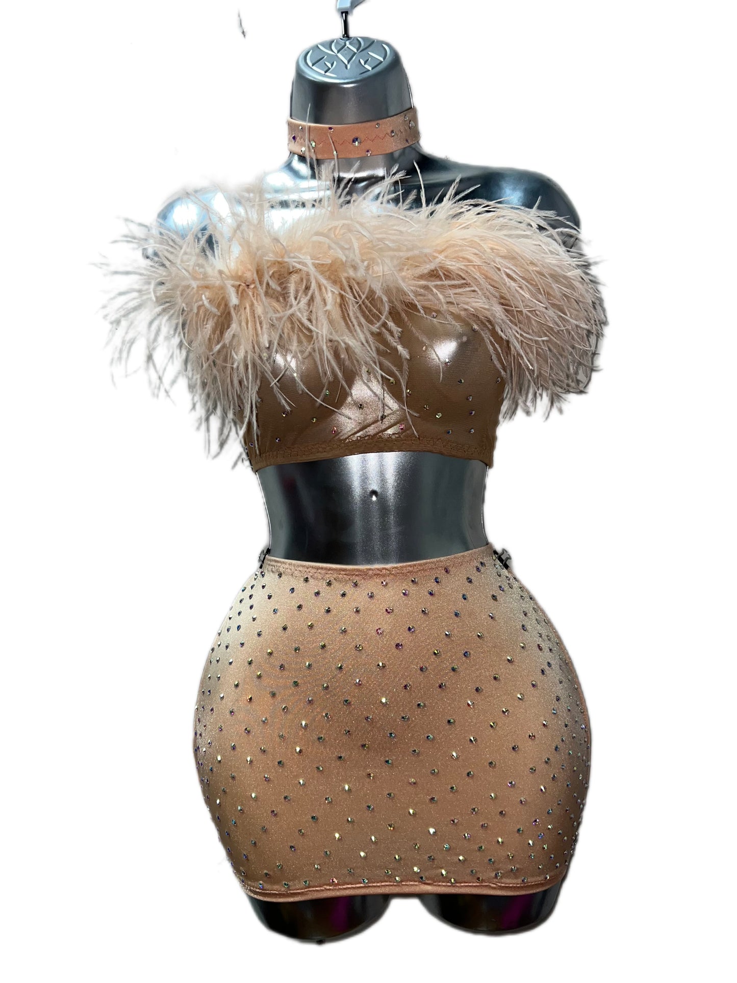 NUDE FUR SKIRT SET