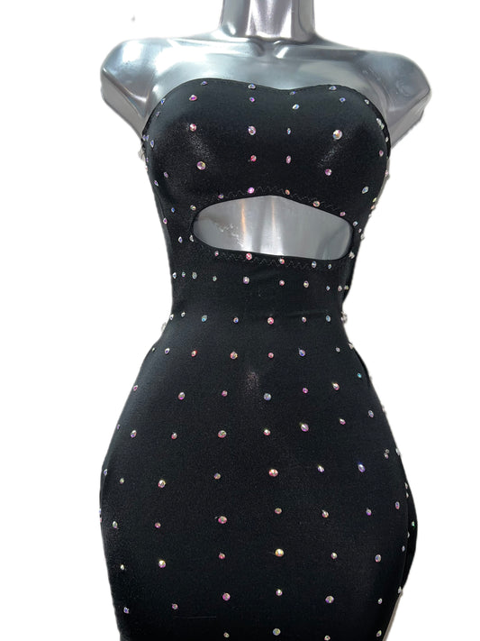BLACK RHINESTONE DRESS