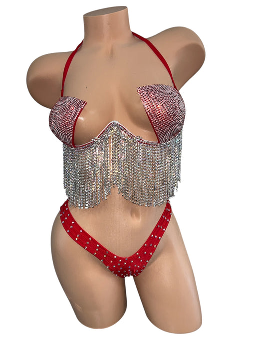 RED AND SILVER BRA SET