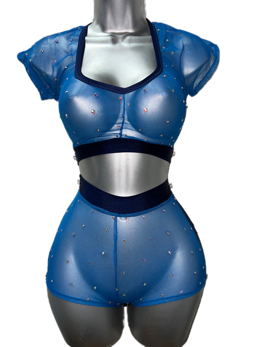 BLUE MESH SHORTS SET